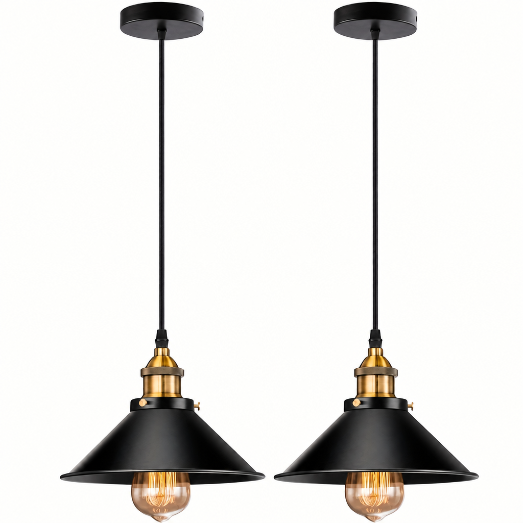 Set of two industrial cone pendant lights