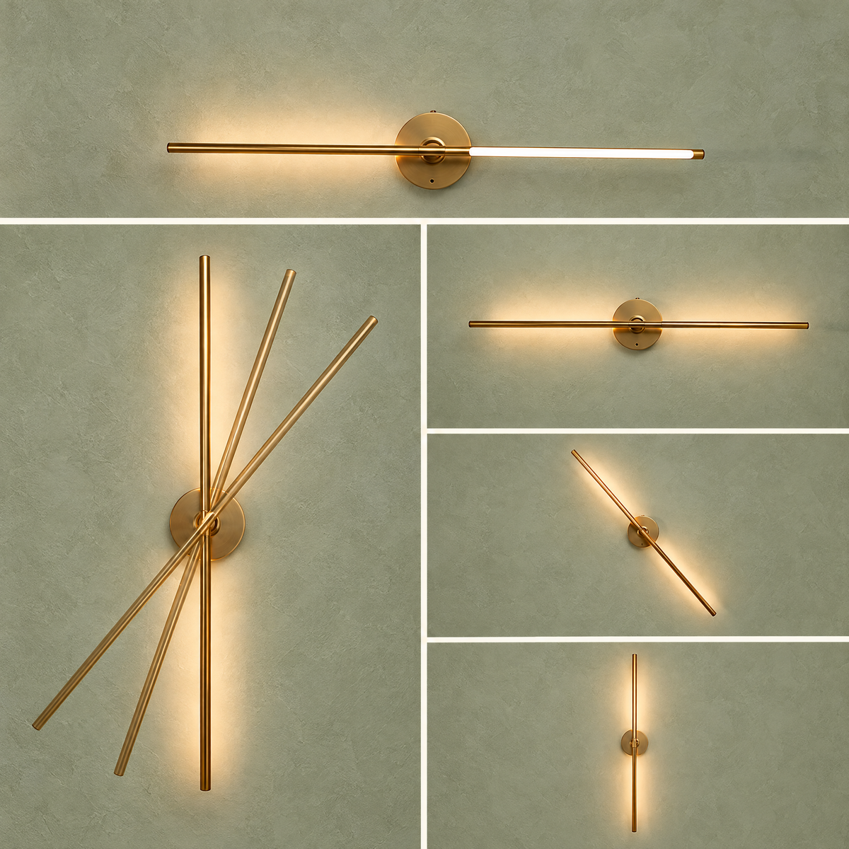Rotating linear wall light shown horizontal, diagonal and vertical