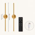 Gold cordless linear wall light with remote and USB cable, 80 cm bar and 12 cm base