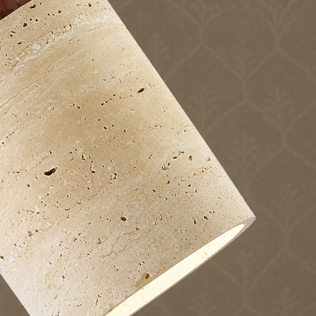 Close-up of natural travertine lamp shade texture