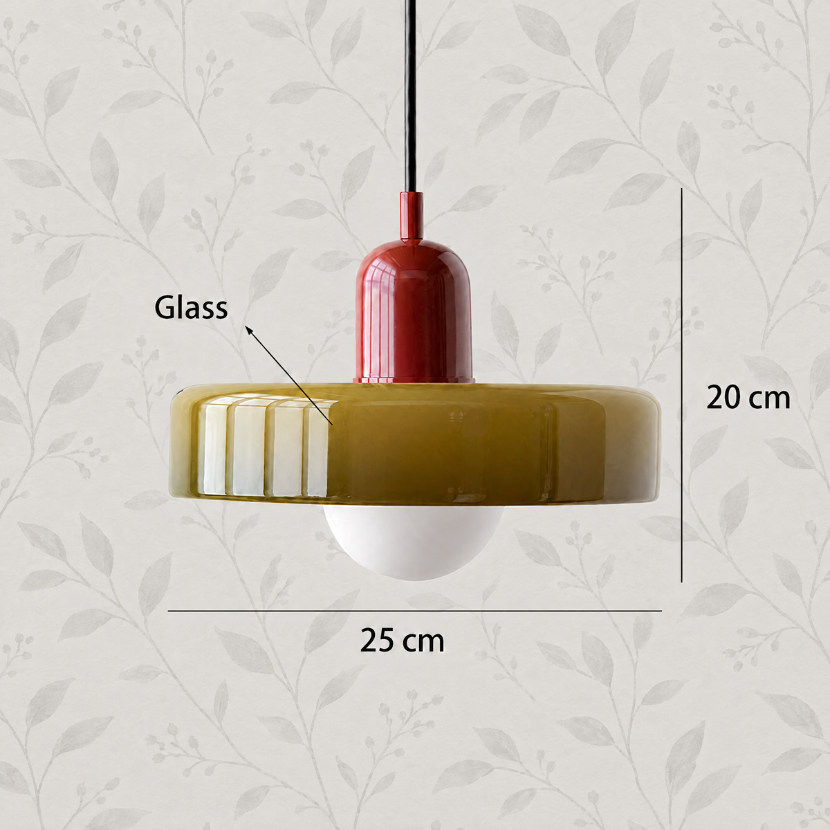 Glass disc pendant light Olive / Burgundy
