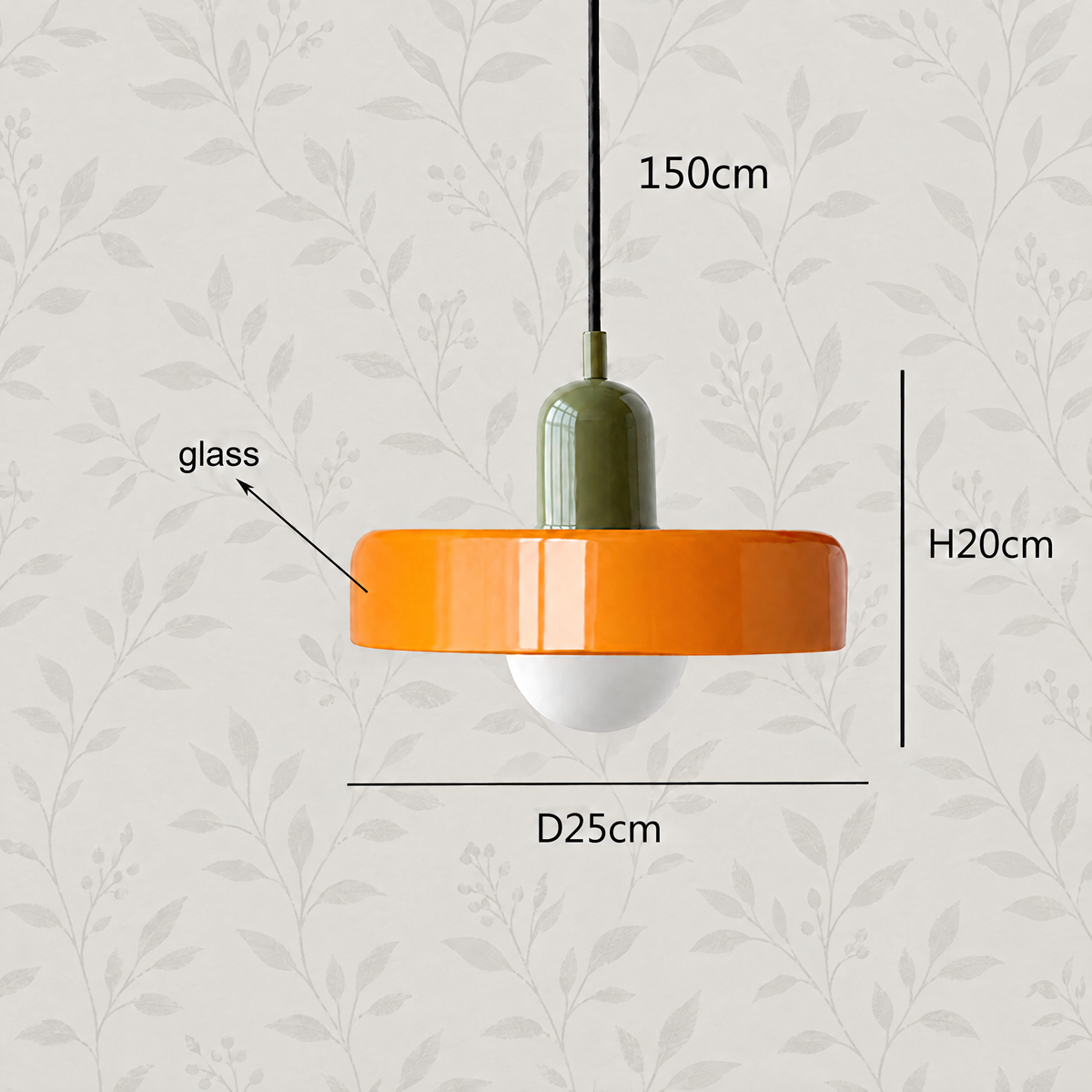 Glass disc pendant light Orange / Dark green