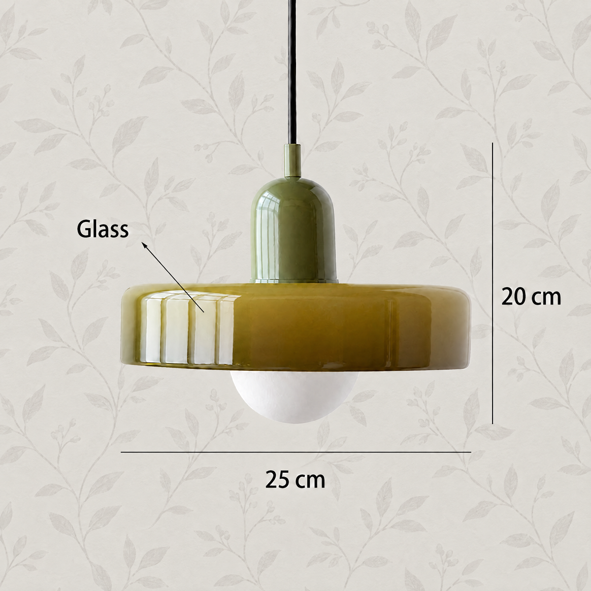 Glass disc pendant light Olive / Dark green