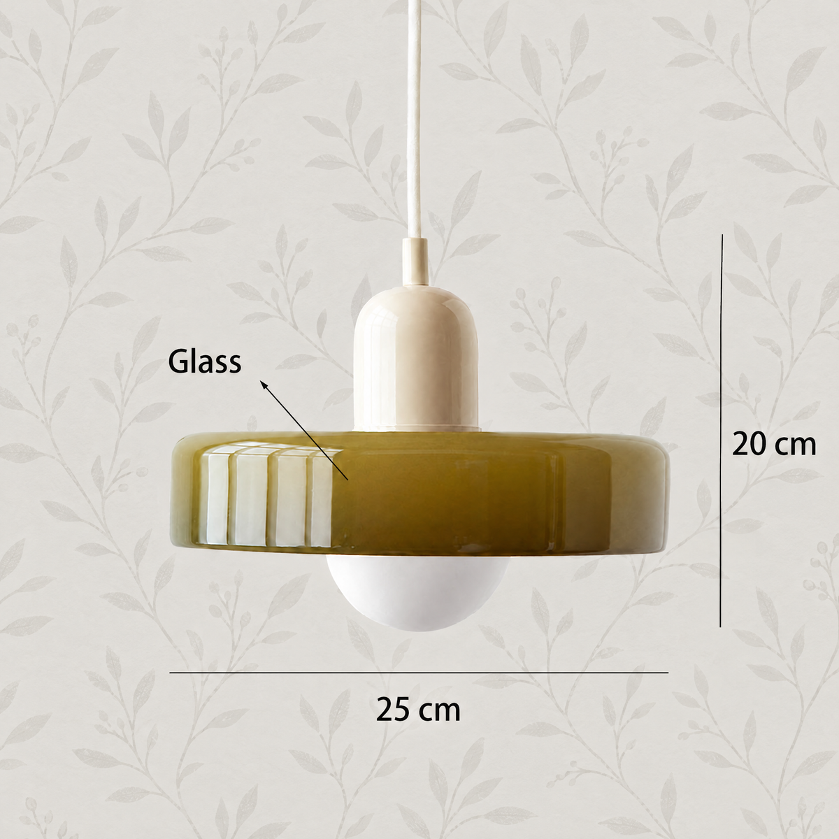 Glass disc pendant light Olive / Beige