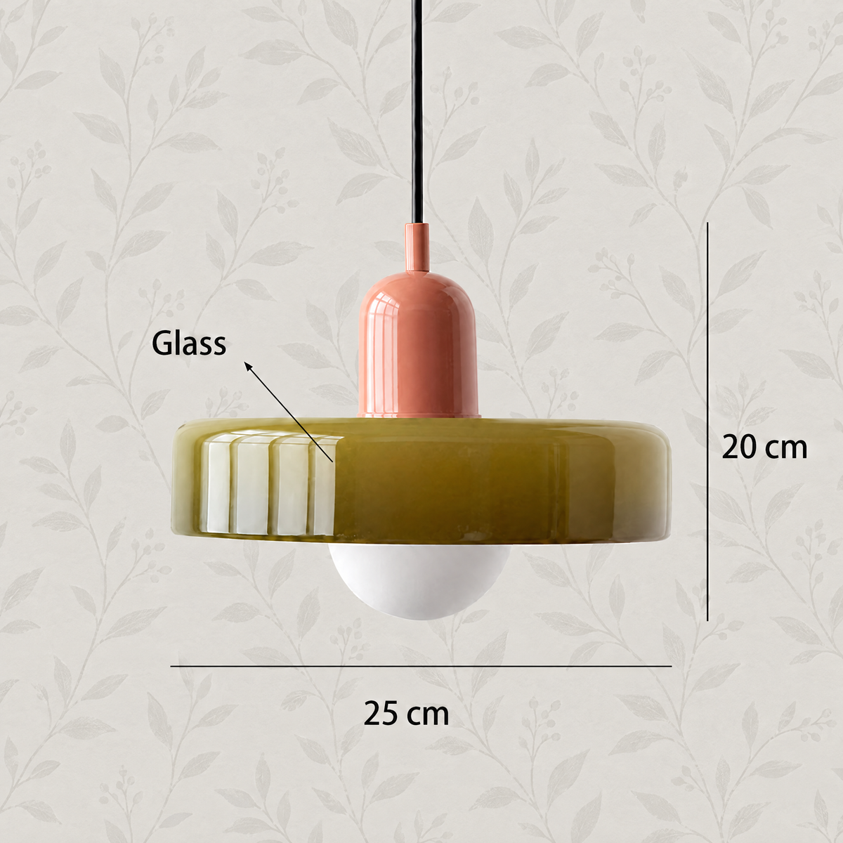Glass disc pendant light Olive / Pink