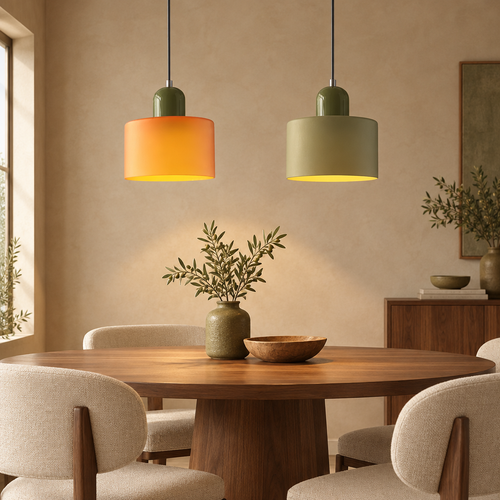Amber glass pendant light with sage top