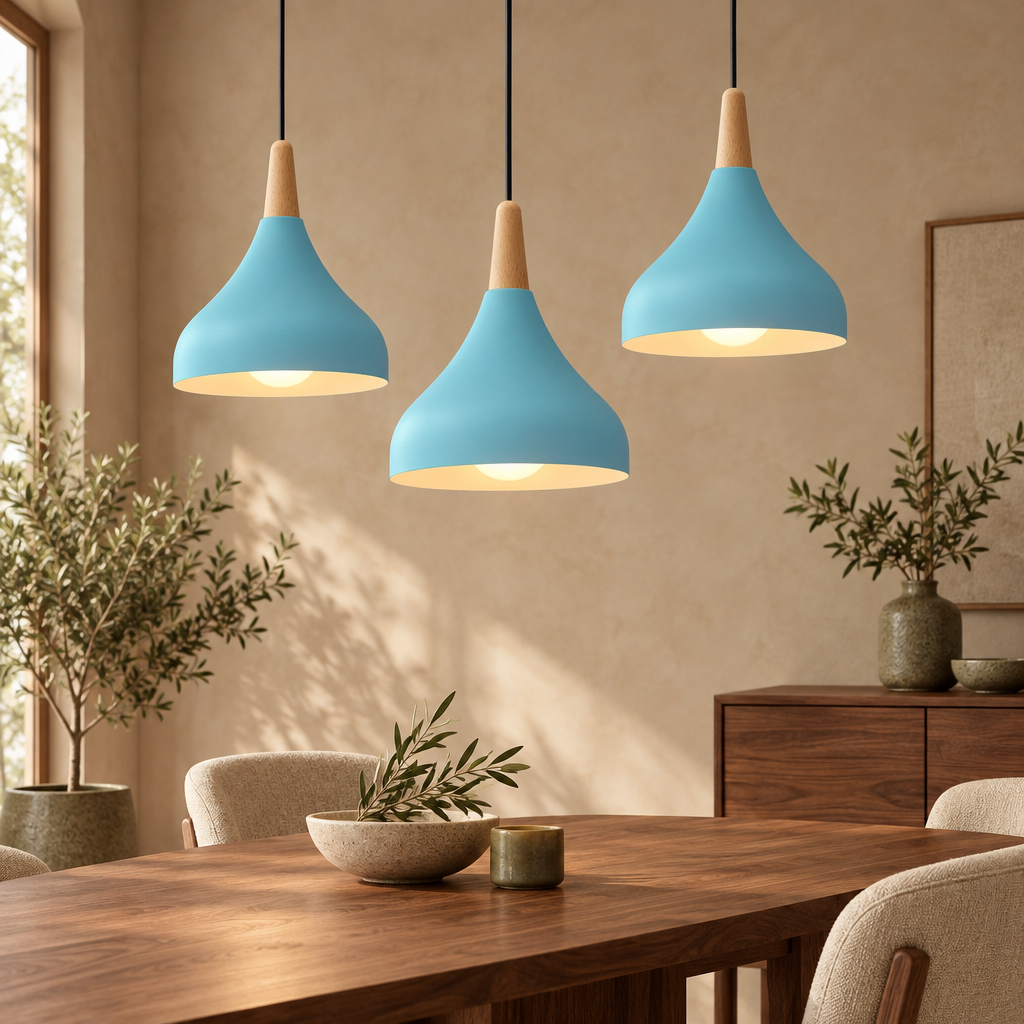 Teardrop pendant light in sky blue