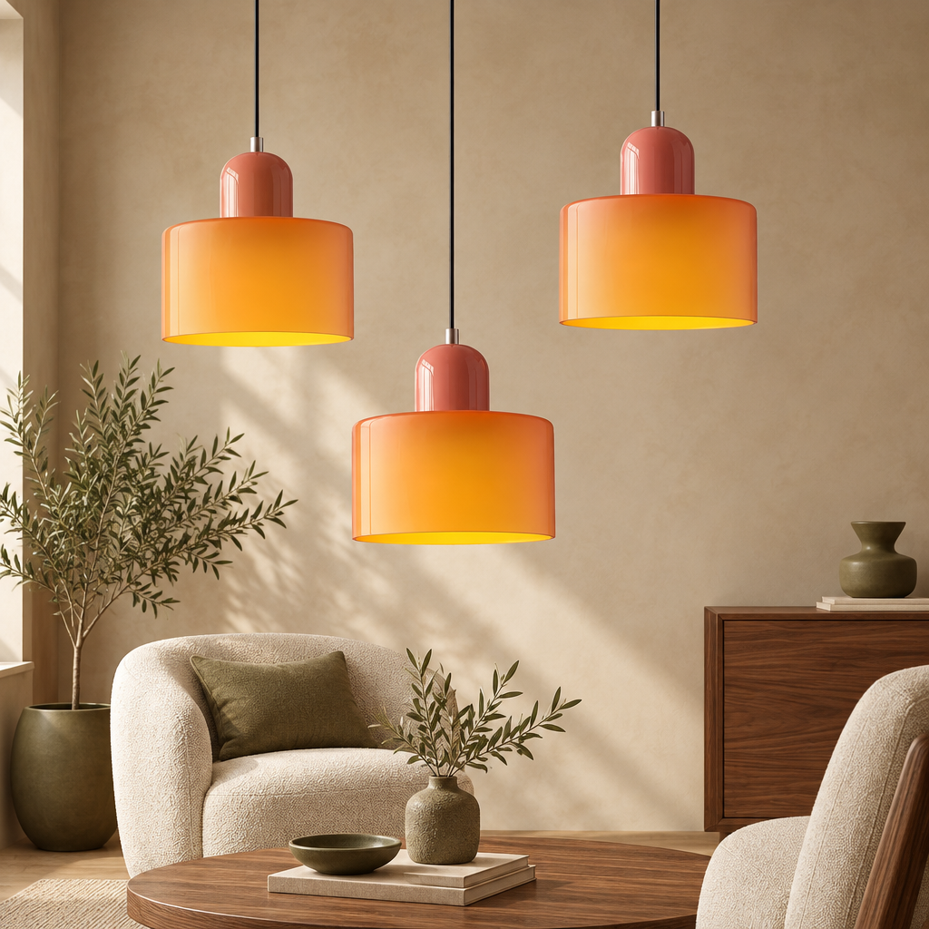 Amber glass pendant light with coral top