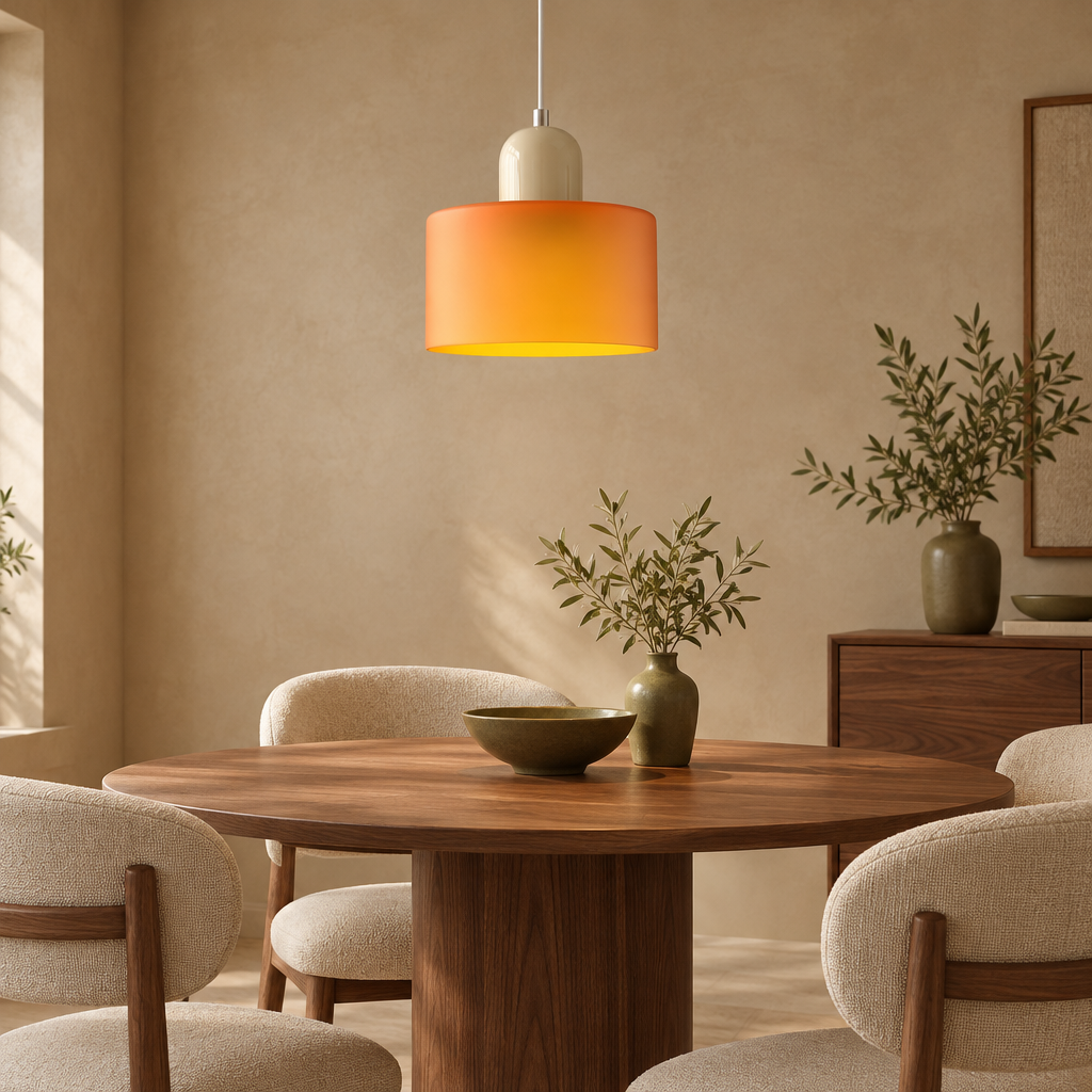 Amber glass pendant light with cream top