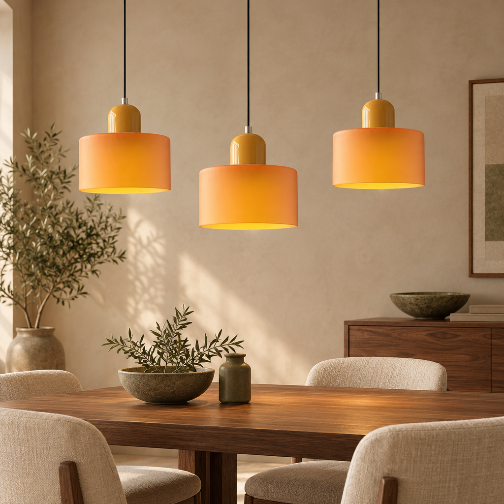 Amber glass pendant light with mustard top