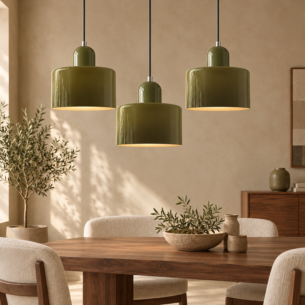 Olive glass pendant light with sage top