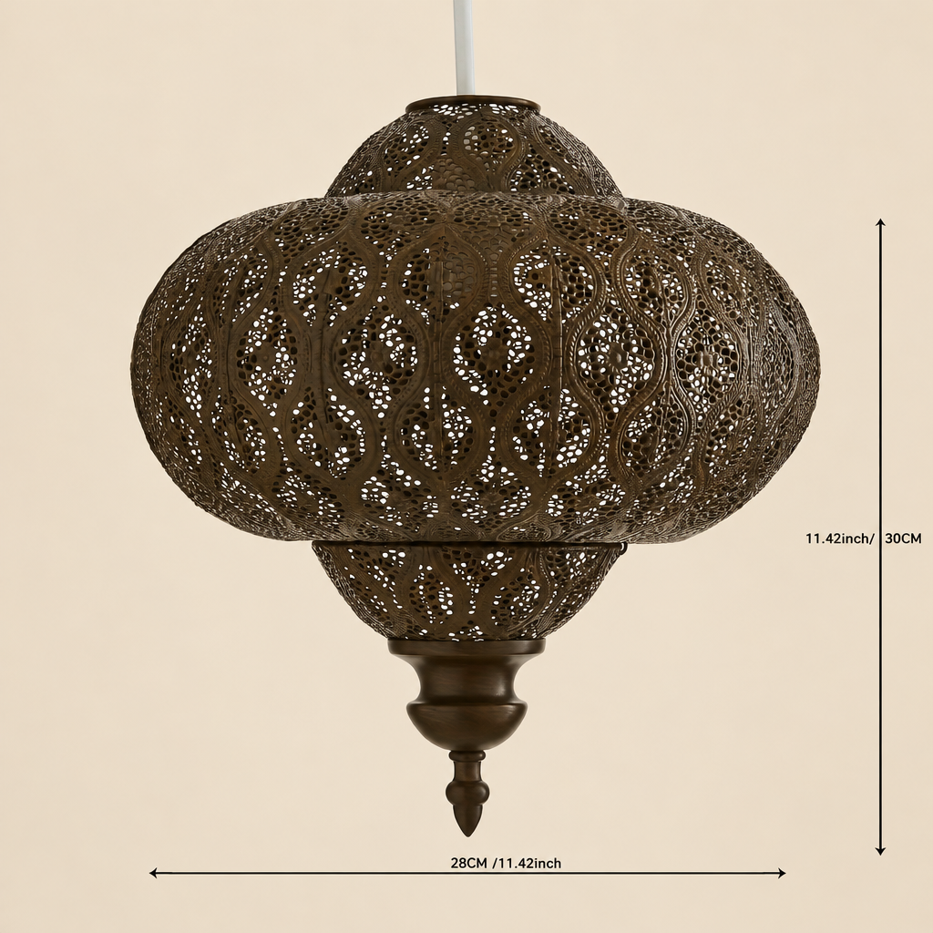 Bronze fretwork ceiling shade with dimensions
