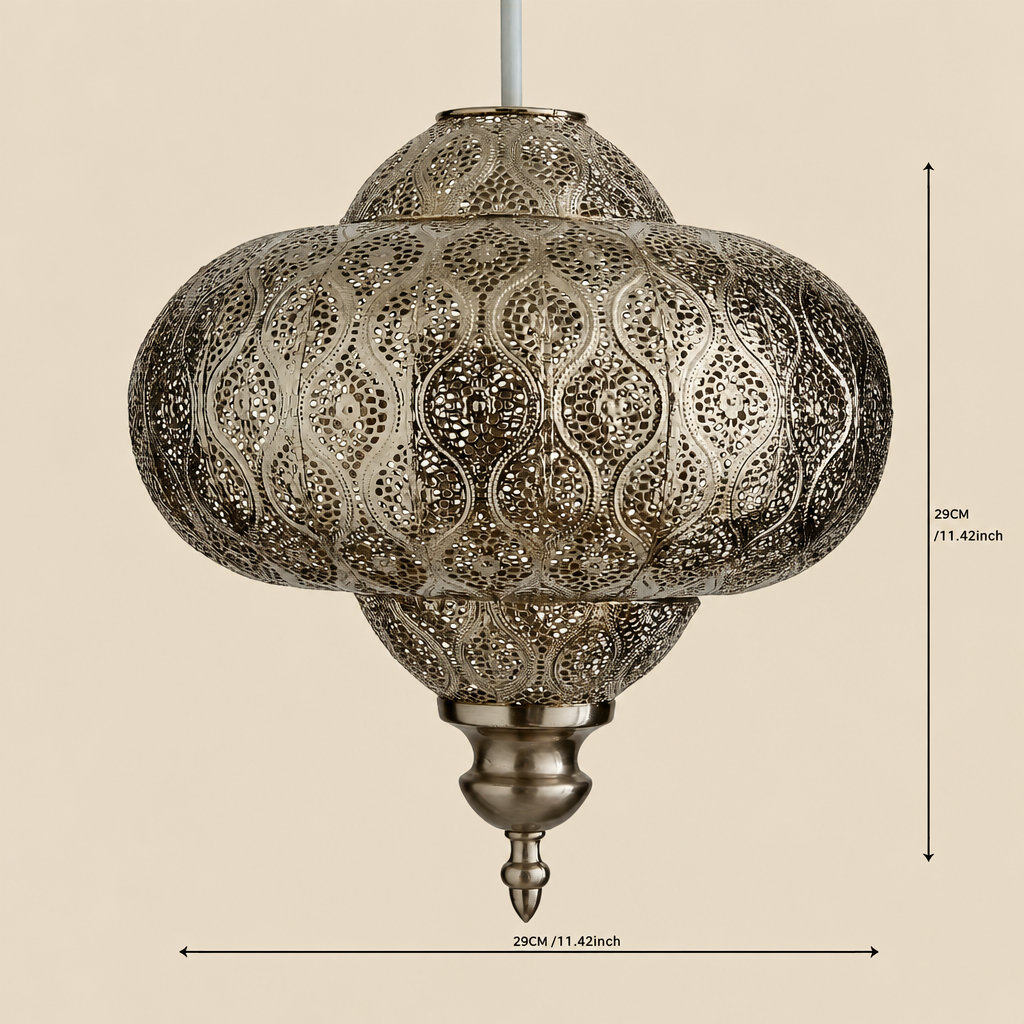 Silver fretwork ceiling shade with dimensions