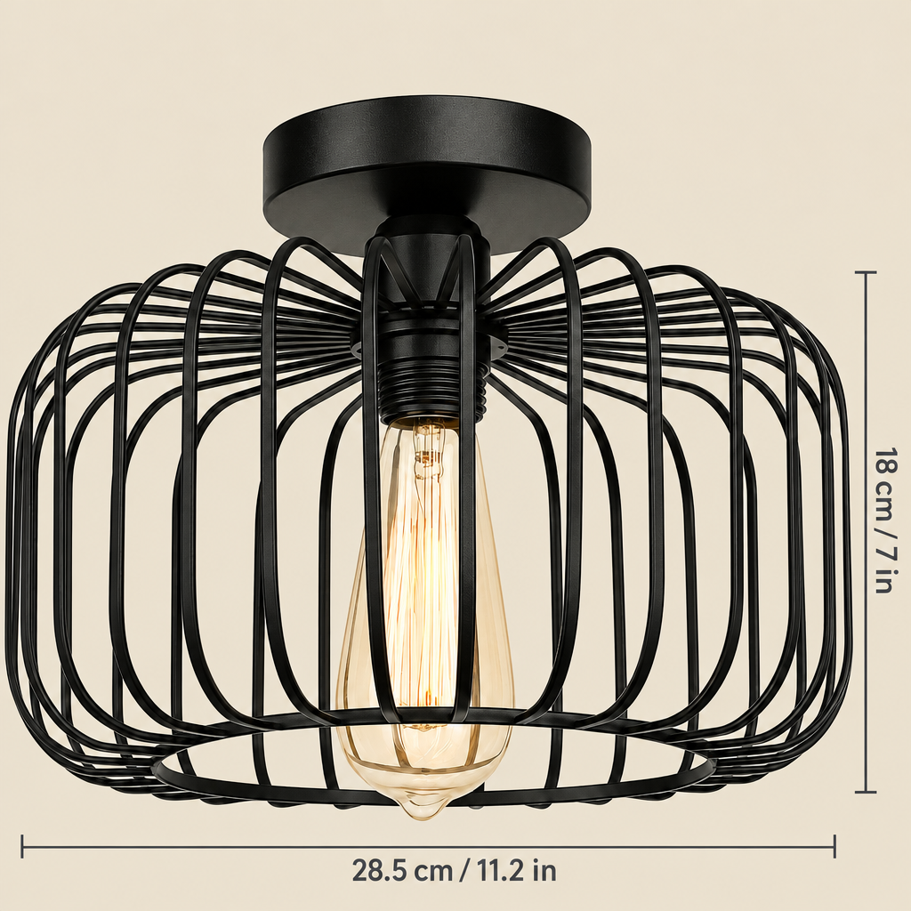 Black wire cage ceiling light dimensions