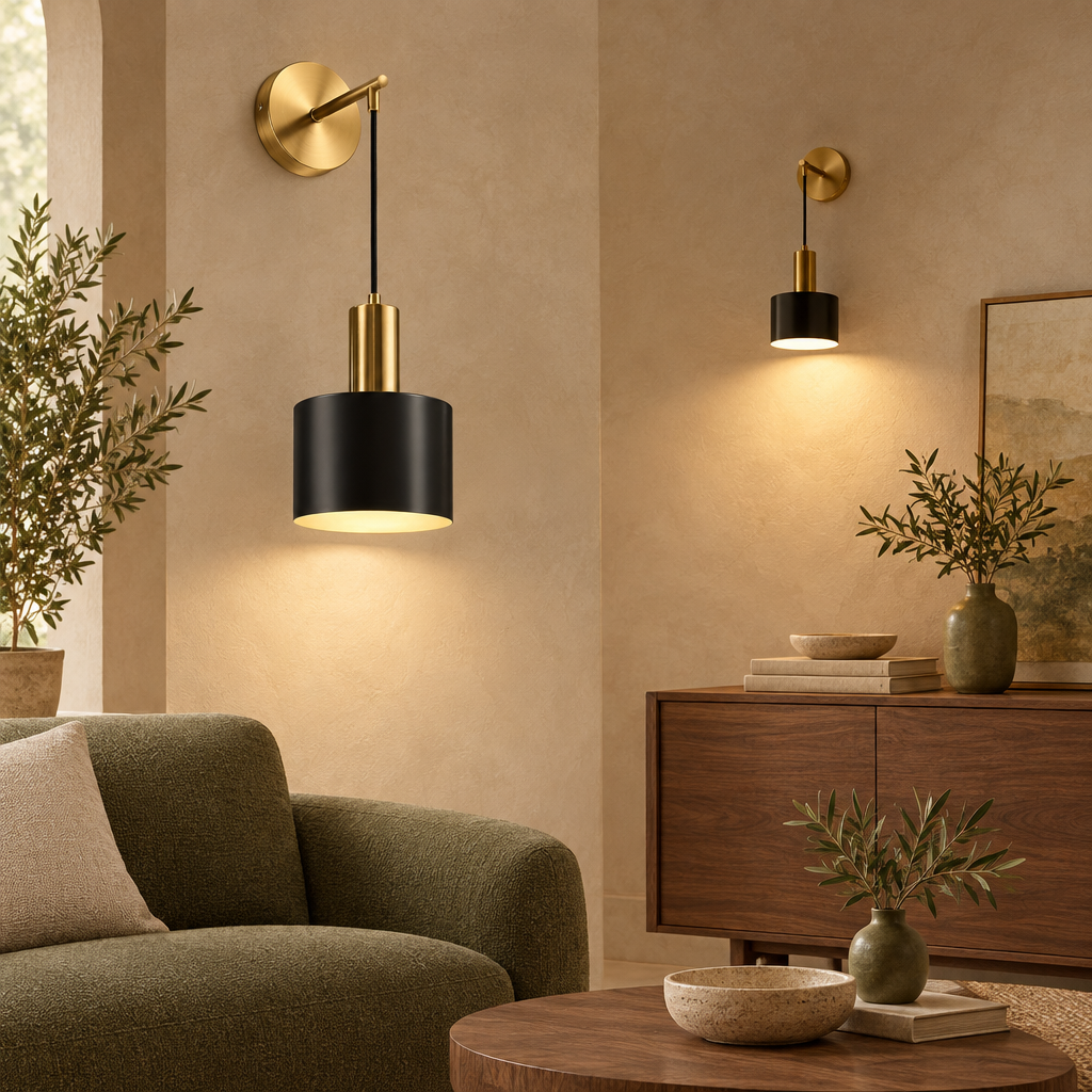 Cordless rechargeable wall light in black and gold