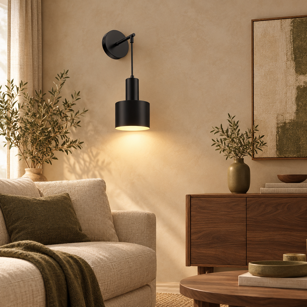 Cordless rechargeable wall light in black