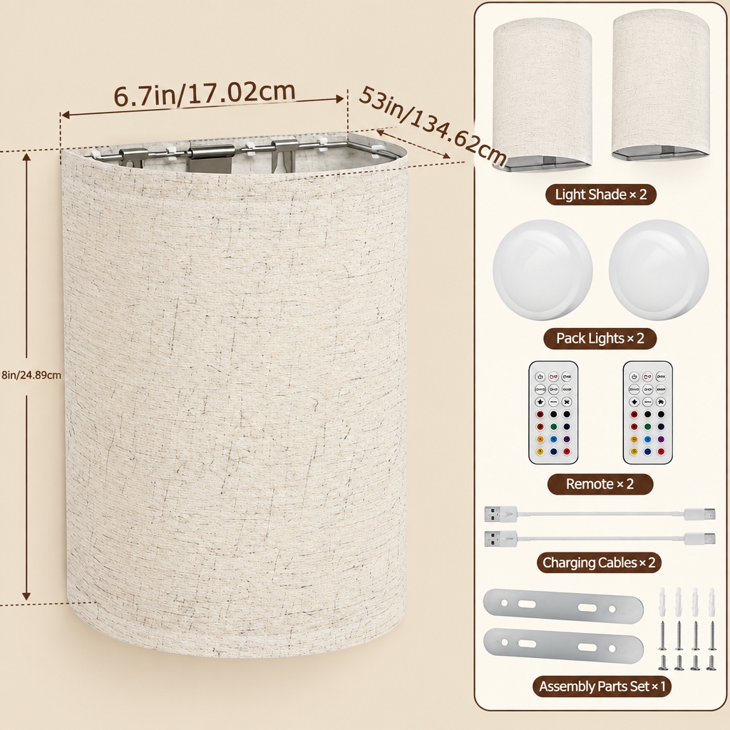 Linen wall light dimensions and what is in the box