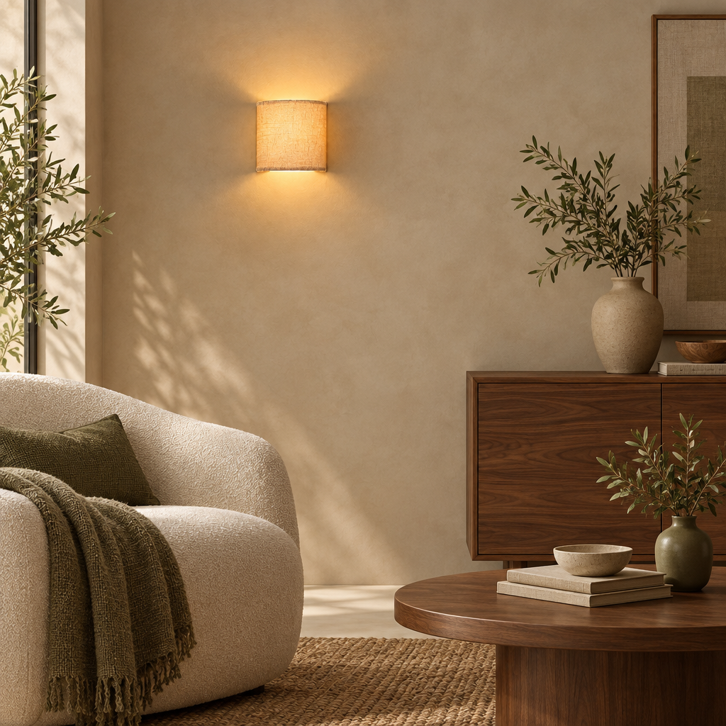 Linen wall light as a soft night light