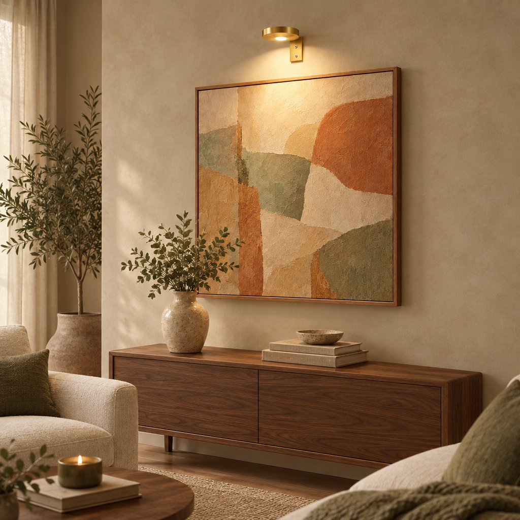 Gold picture light above a large painting
