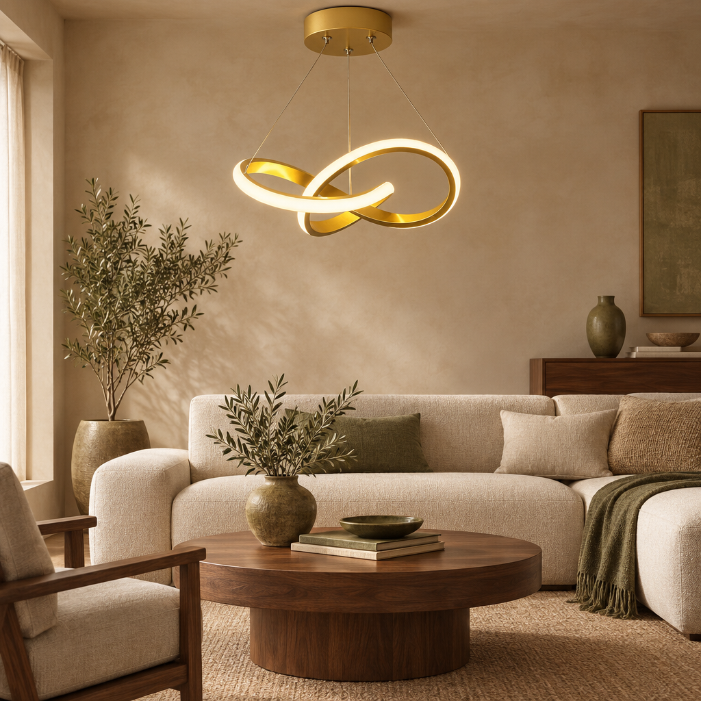 Gold twisted ring LED pendant light