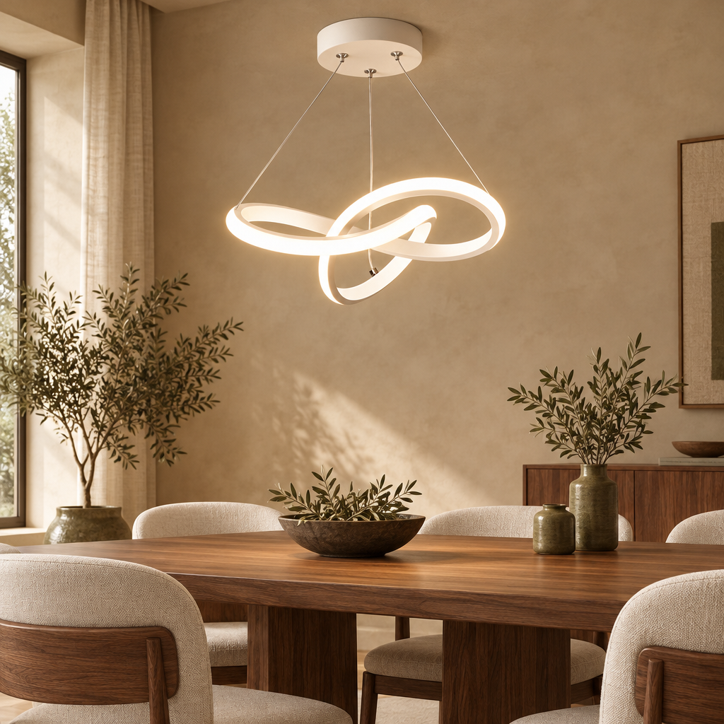 White twisted ring LED pendant light